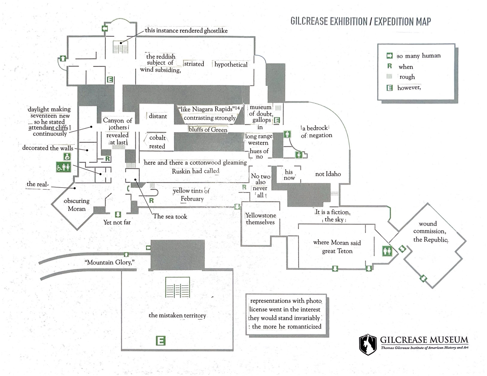 Gilcrease Exhibition / Expedition Map with text from Thomas Moran: Artist of the Mountains (University of Oklahoma Press, 1998) by Thurman Wilkins.